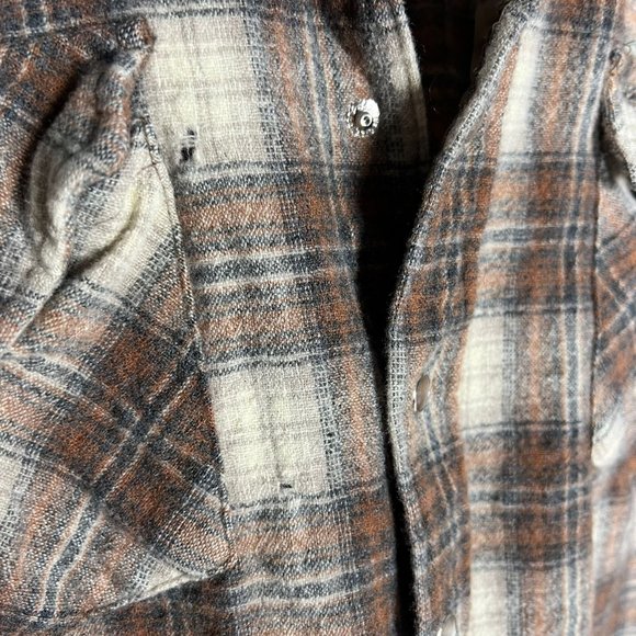 Vintage 70s Pendleton Brown Plaid Western Yoke Long Sleeve Pearl Button Up Large - Picture 7 of 7